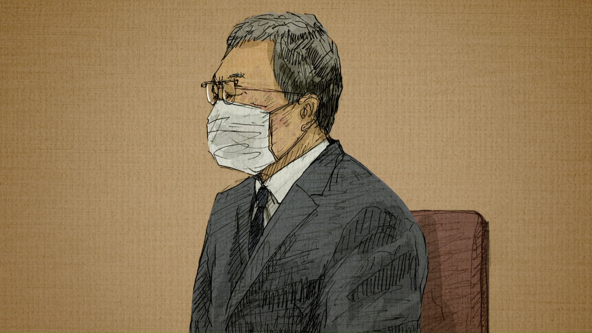 札幌地裁で開かれた民事裁判に出廷した際の桂田被告(イラスト)