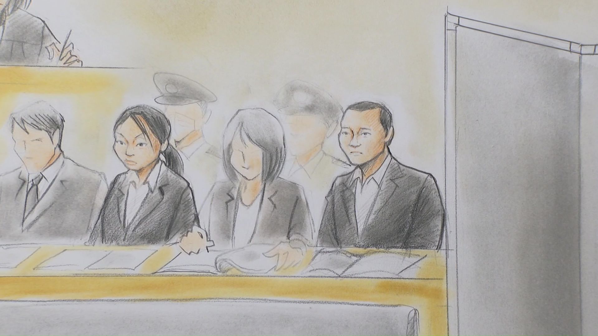 川村葉音被告と滝沢海裕被告(これまでの裁判のイラスト)