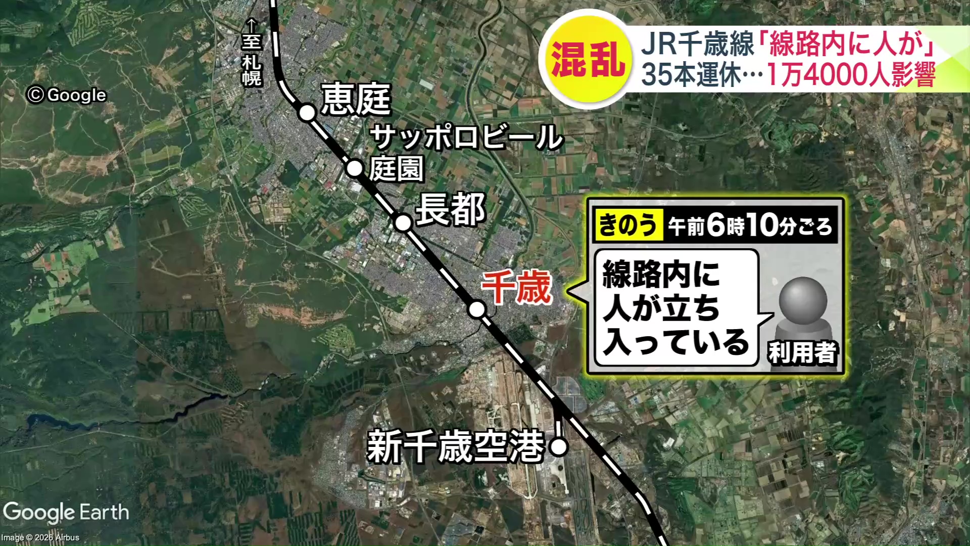 JR千歳線の線路に人が…